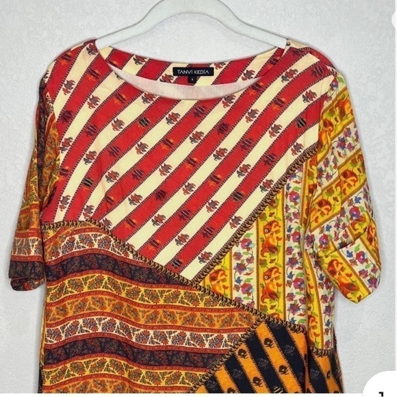 Tanvi Kedia Anthropologie Multi Print Dress Beaded, bohemian style dress, Large - Picture 3 of 7